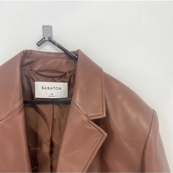 Babaton Smith Soft Vegan Leather Single Breasted Seamed Blazer Brown Black - Picture 3 of 8